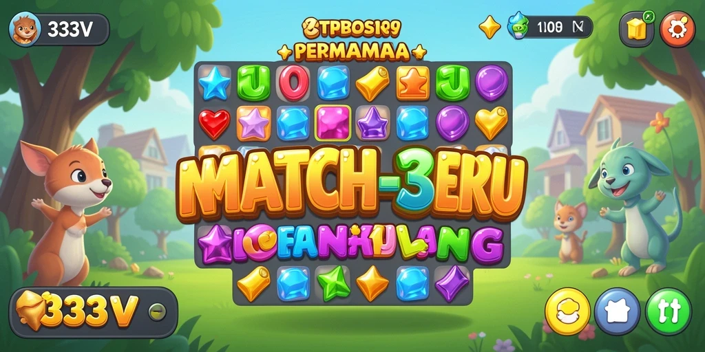 Screenshot utama 333V menampilkan aksi seru dalam permainan Match-3.