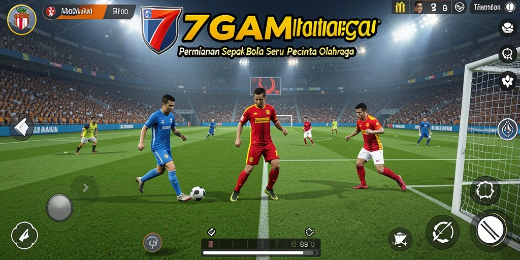 Tampilan gameplay 7GAME yang menarik saat aksi sepak bola berlangsung.