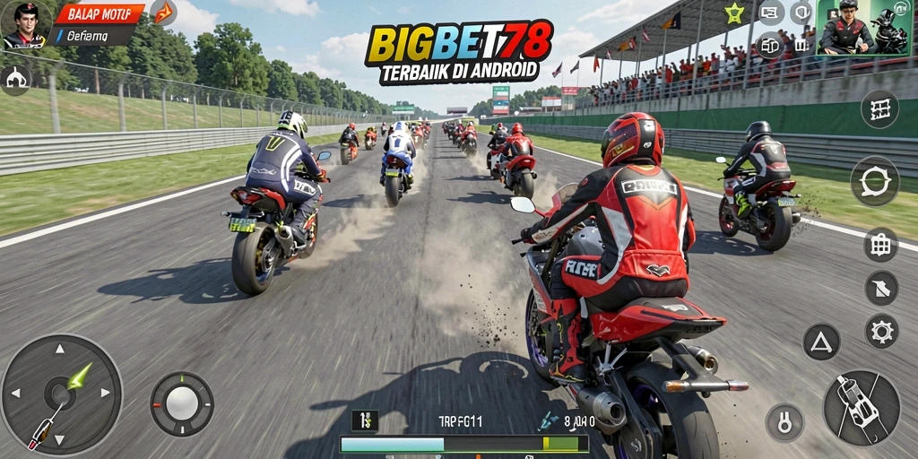Screenshot gameplay balap motor di BIGBET78 yang penuh aksi.