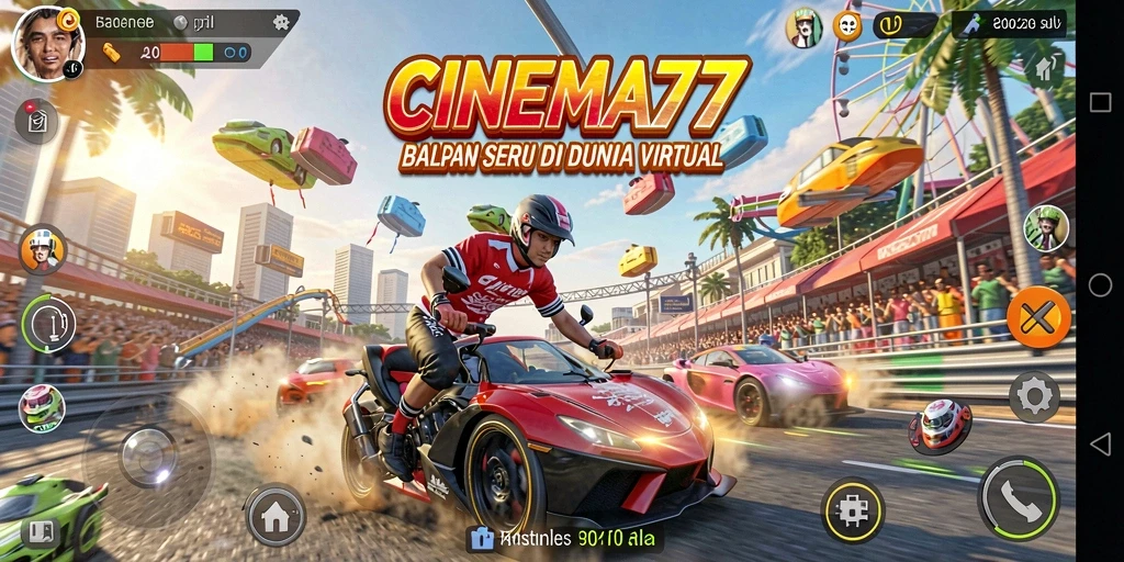 Screenshot menarik menampilkan aksi balapan di CINEMA77.