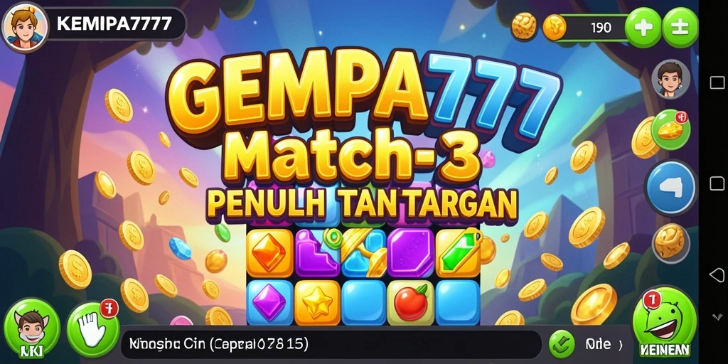 Gameplay seru GEMPA777 dengan kombinasi elemen Match-3 yang menarik.