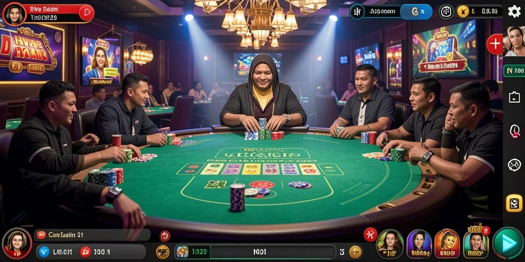 Screenshot IN22 menampilkan dealer langsung yang profesional dalam permainan kasino.