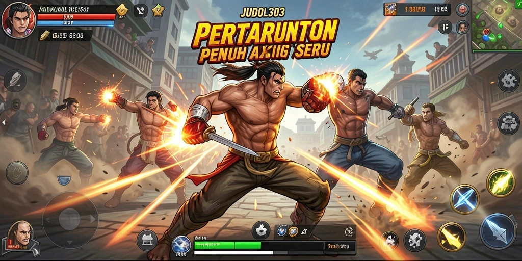 Tangkapan layar JUDOL303 menampilkan pertarungan seru antara karakter dalam arena.