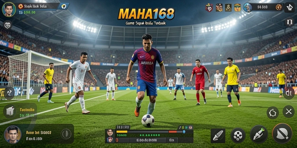 Tampilan gameplay MAHA168 dengan grafik sepak bola yang mengesankan.