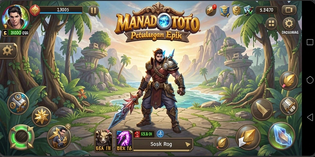 Tangkapan layar gameplay MANADOTOTO yang menunjukkan pertempuran RPG yang seru.