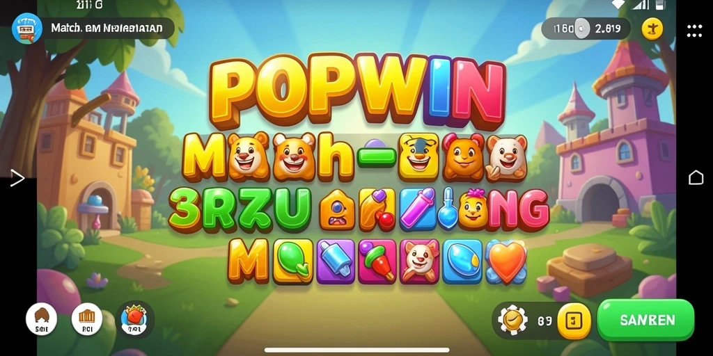 Screenshot gameplay POPWIN menampilkan adegan Match-3 yang seru.