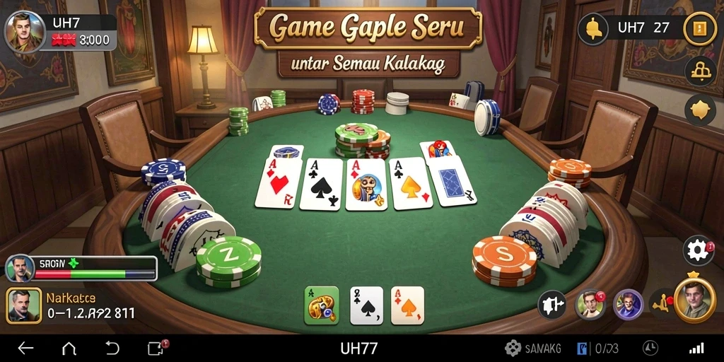 Gameplay UH77 menampilkan suasana bermain Gaple yang seru.